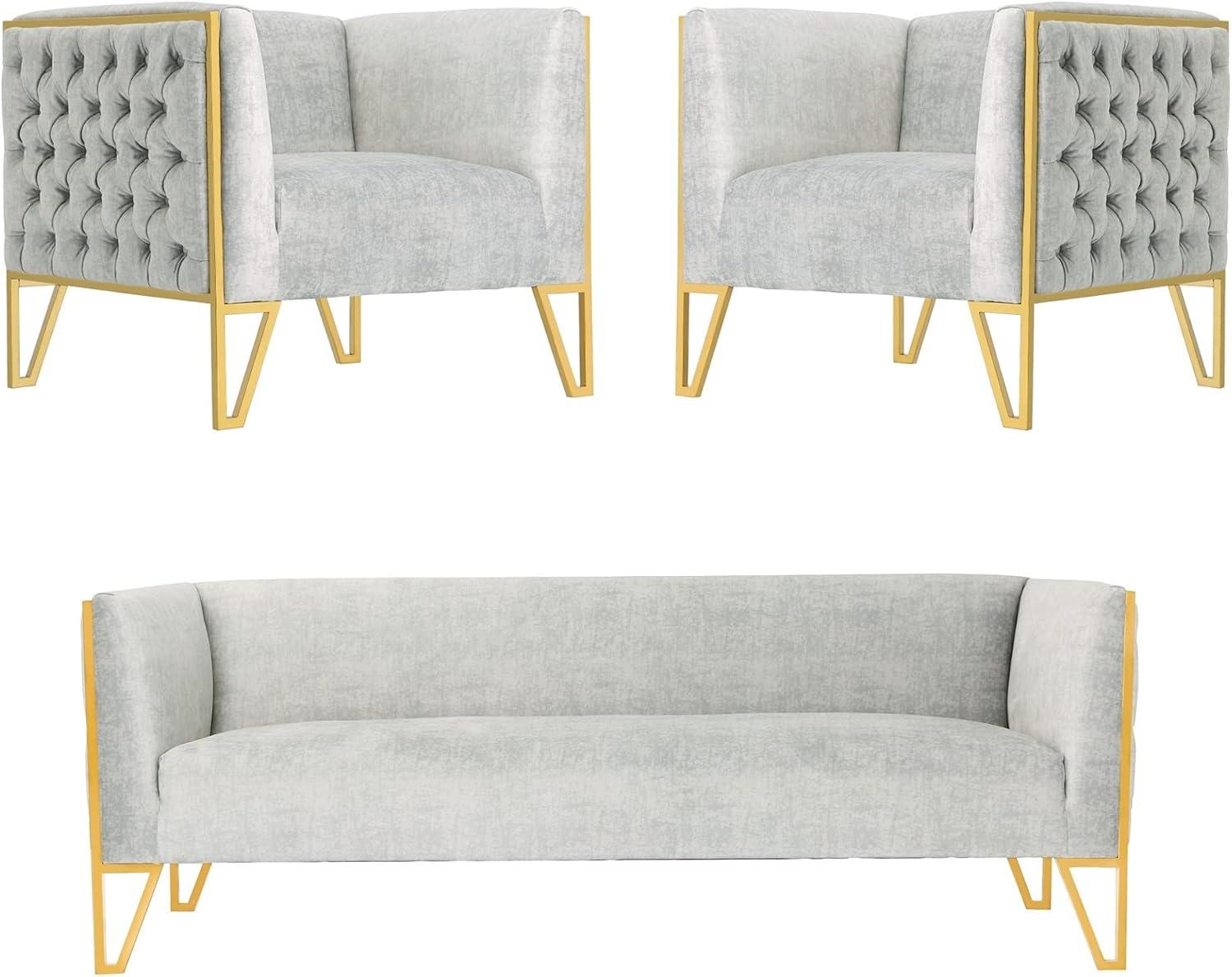 Vector Velvet 3 Seater Sofa Ocean Blue - Manhattan Comfort