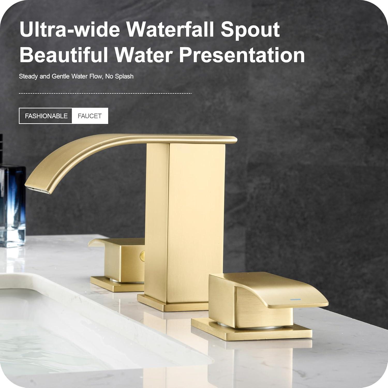 2 Handle 8 Inch Widespread Waterfall Bathroom Sink Faucet with Drain