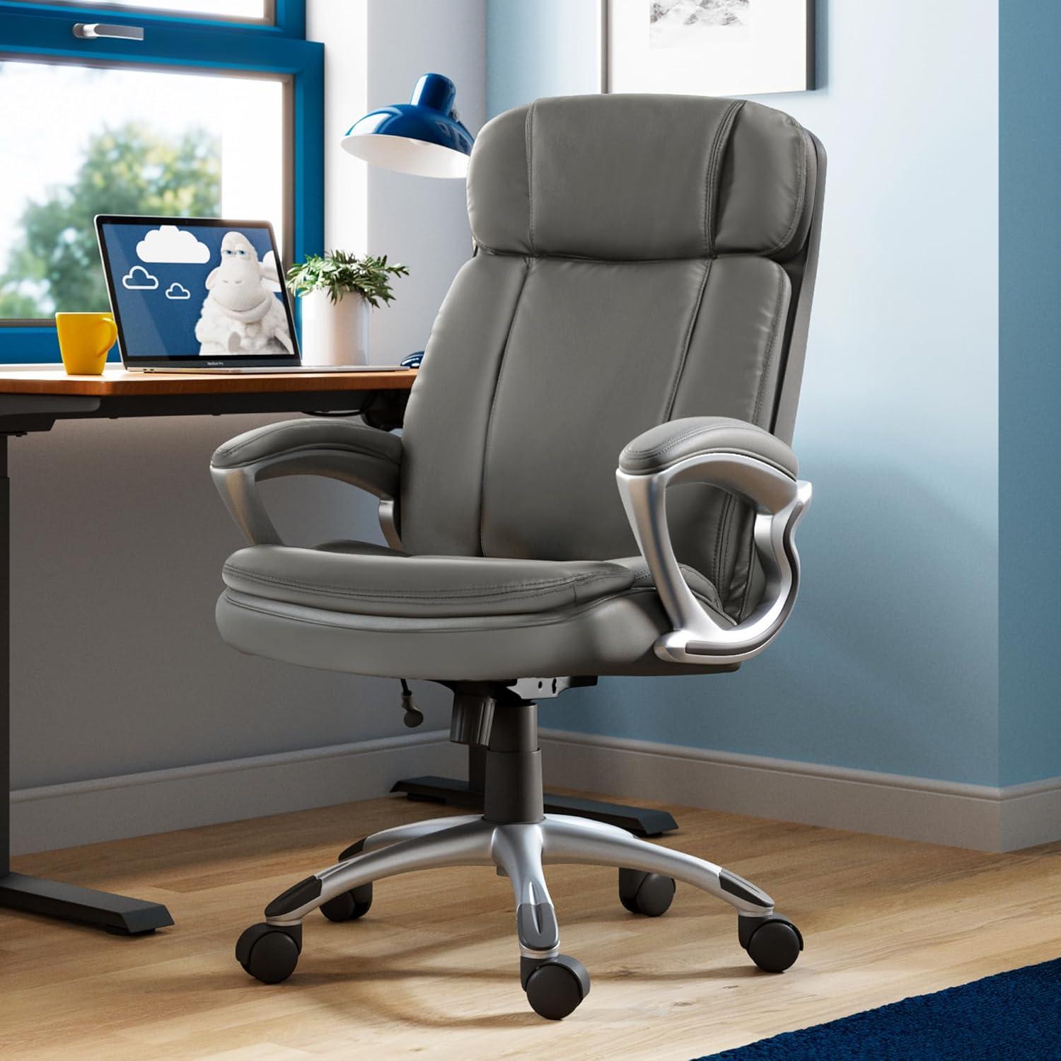 Big and Tall Executive Office Chair Opportunity Gray - Serta: Heavy-Duty, Ergonomic with Lumbar Support, Fixed Arms