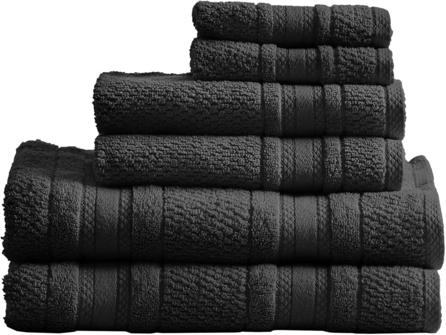 6pc Roman Super Soft Cotton Quick Dry Bath Towel Set Black - Madison Park: OEKO-TEX Certified, Lightweight