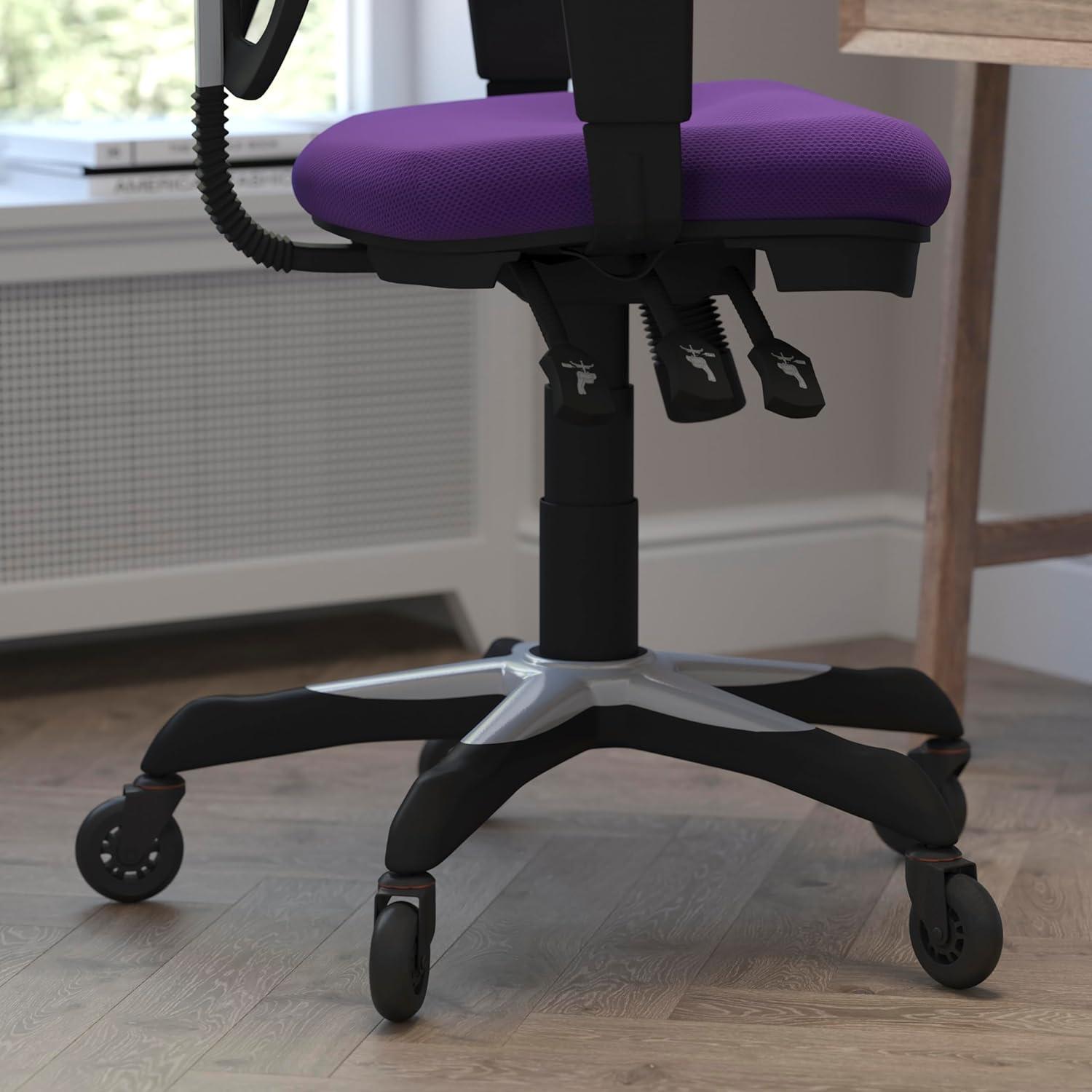 Flash Furniture Nicholas Mid-Back Purple Mesh Multifunction Executive Swivel Ergonomic Office Chair with Adjustable Arms and Transparent Roller Wheels