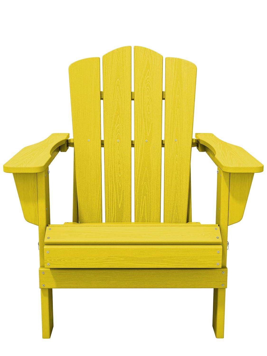 KINGYES Folding Adirondack Chair Set of 2, HDPE All-Weather Folding Adirondack Chair, Yellow