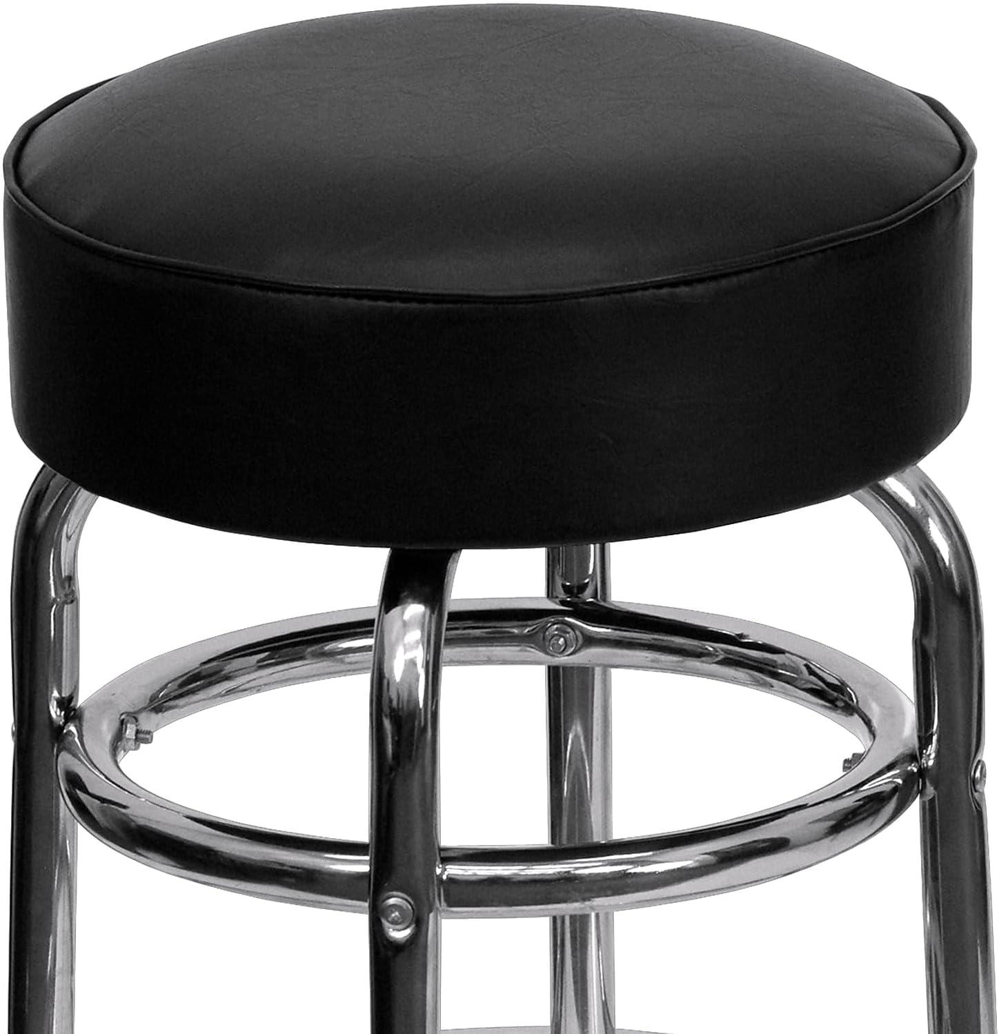 Flash Furniture Double Ring Chrome Barstool with Black Seat