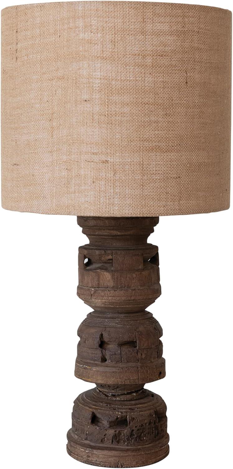 Natural Reclaimed Wood Table Lamp with Jute Shade