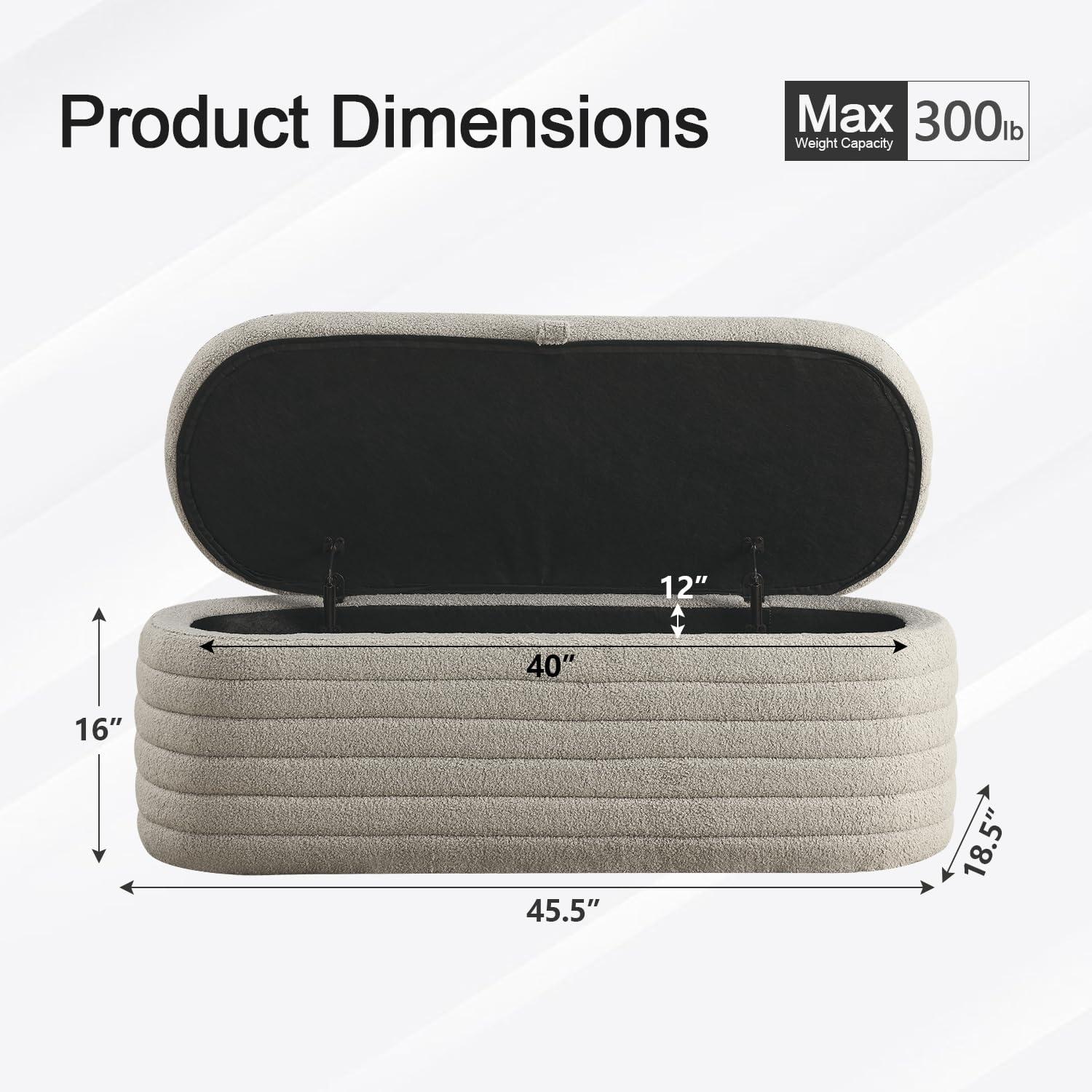 Gray Upholstered Fabric Storage Ottoman Bench with Safety Hinge