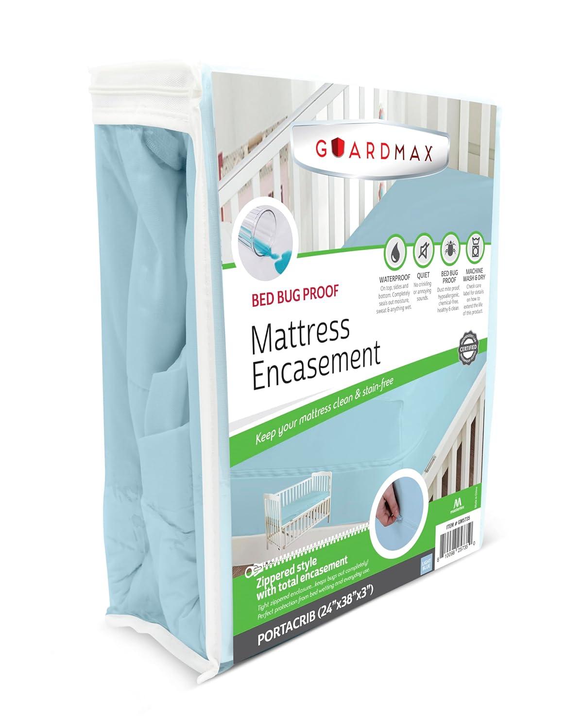 Guardmax - Bed Bug Proof Mattress Protector - Zippered Style - Light Blue - 24" x 38" x 3" (Portacrib)