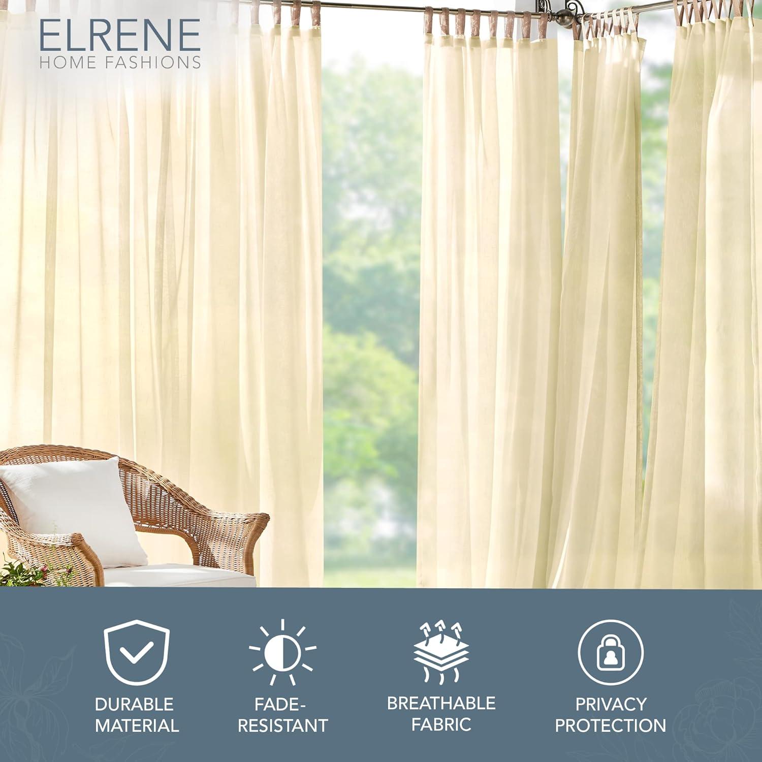 Darien Indoor/Outdoor Sheer Tab Top Single Window Curtain for Patio, Porch, Cabana - 52 x 95 - Natural - Elrene Home Fashions