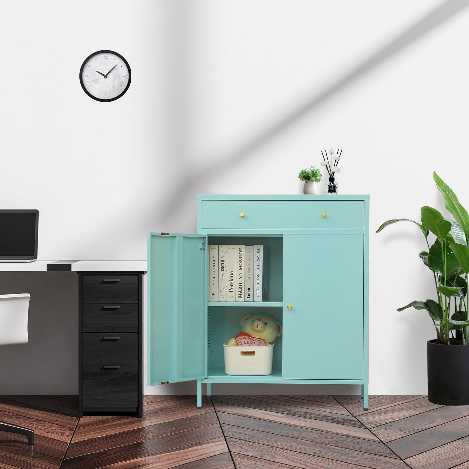 Metal Storage Cabinet, 36" H Locking Storage Cabinet with Adjustable Shelves, Steel Storage Cabinet for Garage, Home, Office, Utility Room-Black