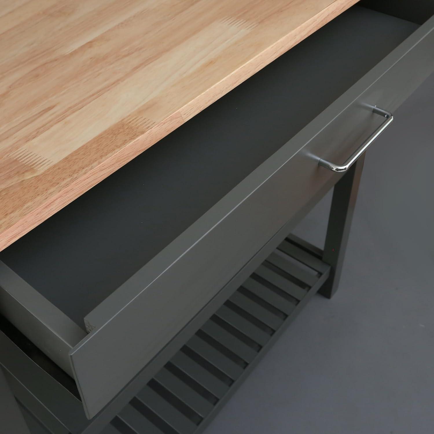 Casual Home Kitchen Island Bar Station with Hardwood Counter Top - Slate Gray