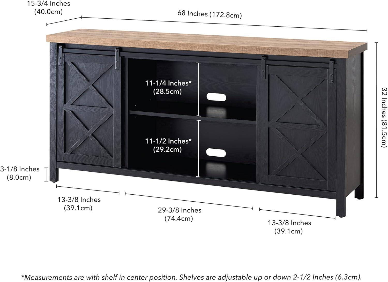 Elmwood Transitional Black Grain and Golden Brown Metal TV Stand for 70"+ TVs