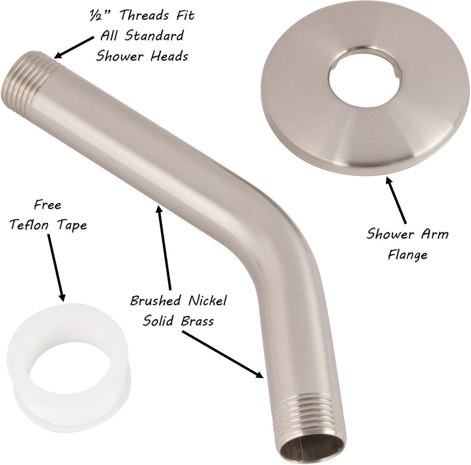 Aqua Elegante Shower Arm And Flange for Shower Head Hardware - 6 inch - Brushed Nickel