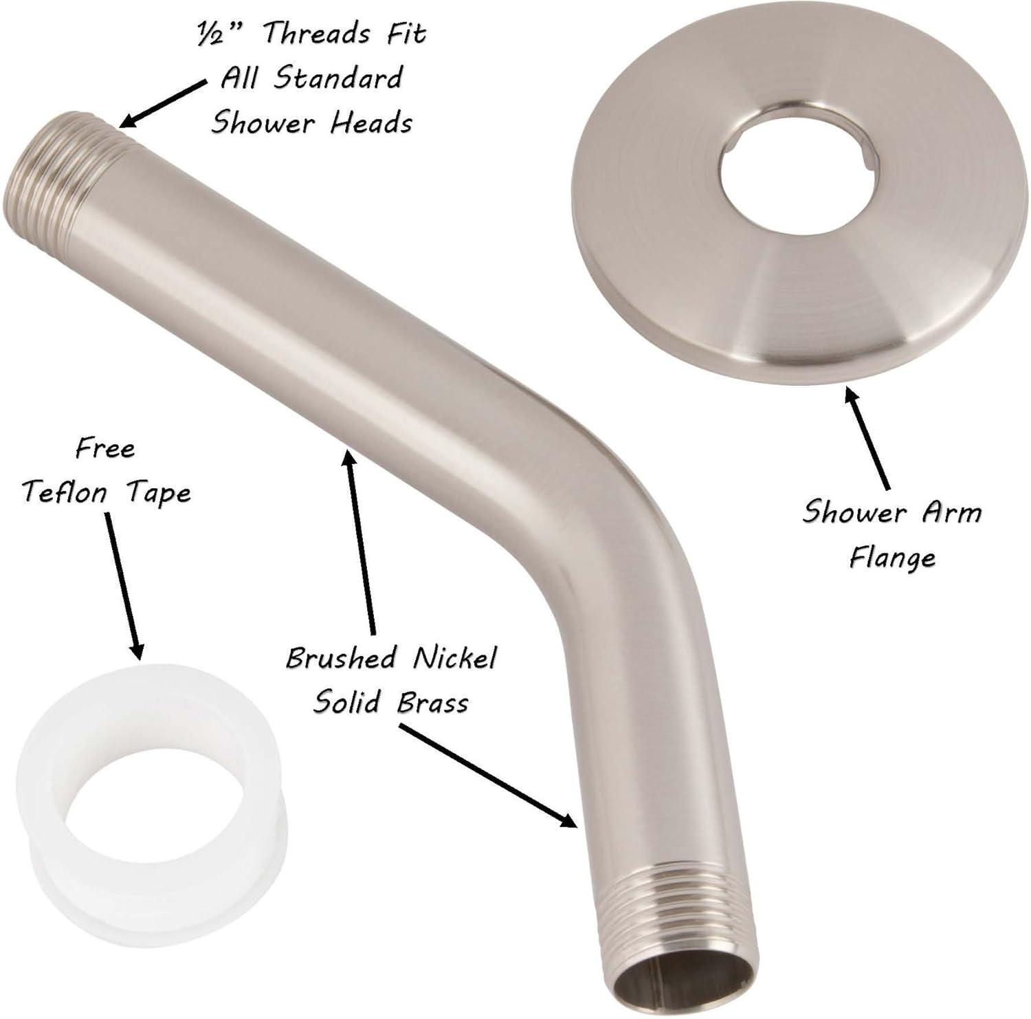 Aqua Elegante Shower Arm And Flange for Shower Head Hardware - 6 inch - Brushed Nickel
