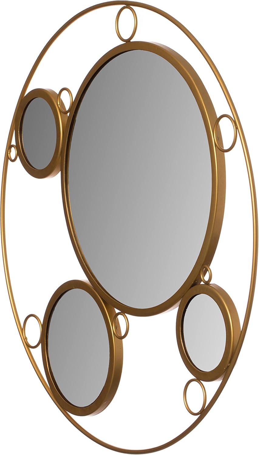 Hildebert Decorative 19.75-inch Round Frame Gold Modern Accent Mirror with 4 Glass Mirror Balls