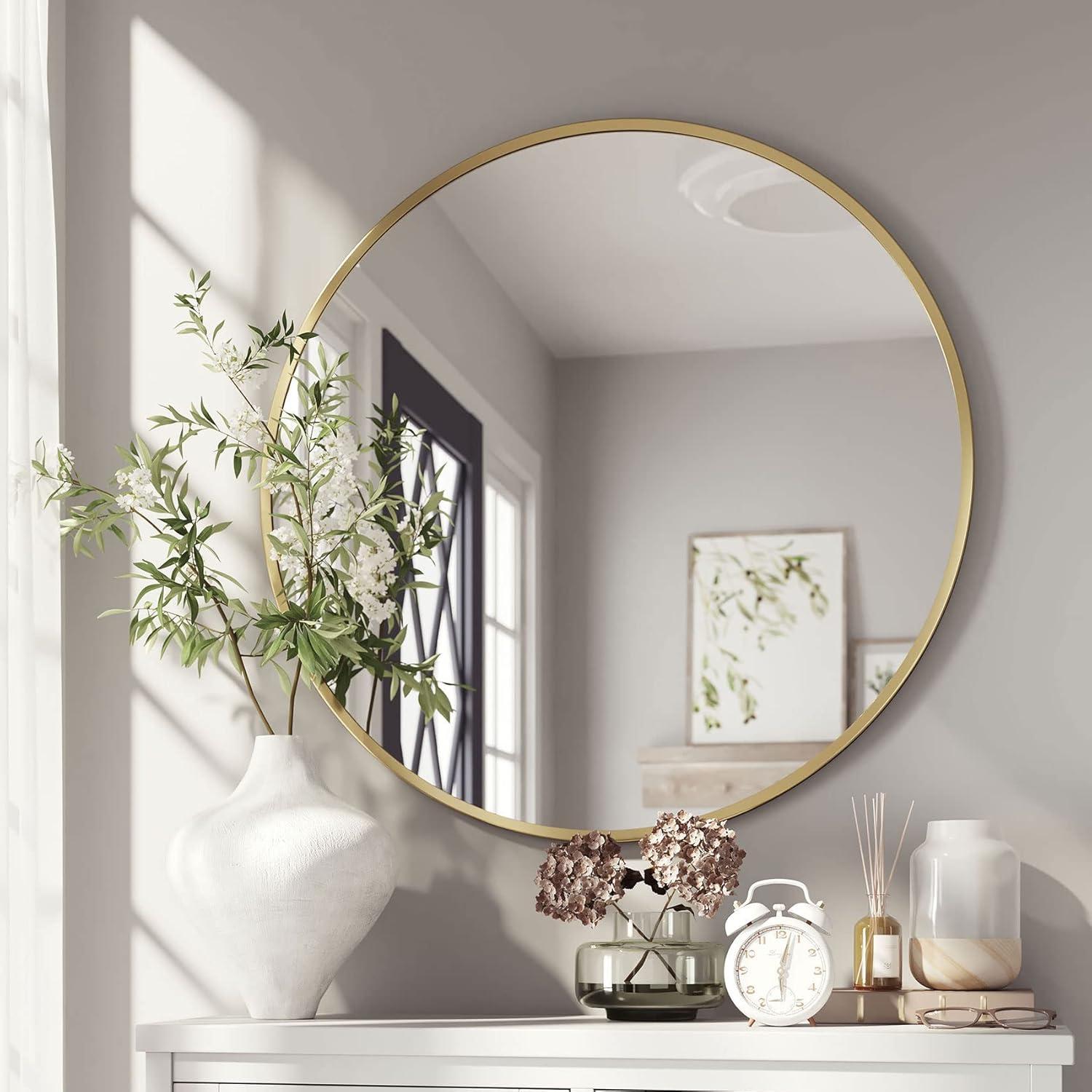 Barnyard Designs 24 inch Gold Round Mirror, Modern Bathroom Mirrors for Wall, Farmhouse Mirror, Metal Framed Round Mirror, Circle Mirrors for Wall, Bathroom Vanity Mirror, Wall Mirrors Home Decor