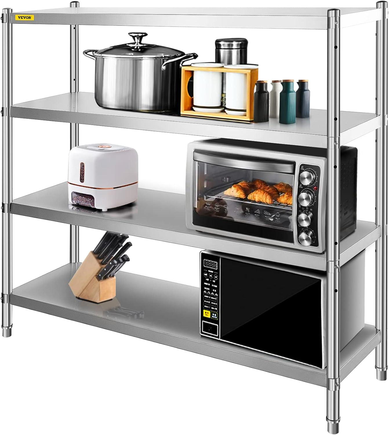 VEVOR 4-Tier Adjustable Stainless Steel Storage Shelf