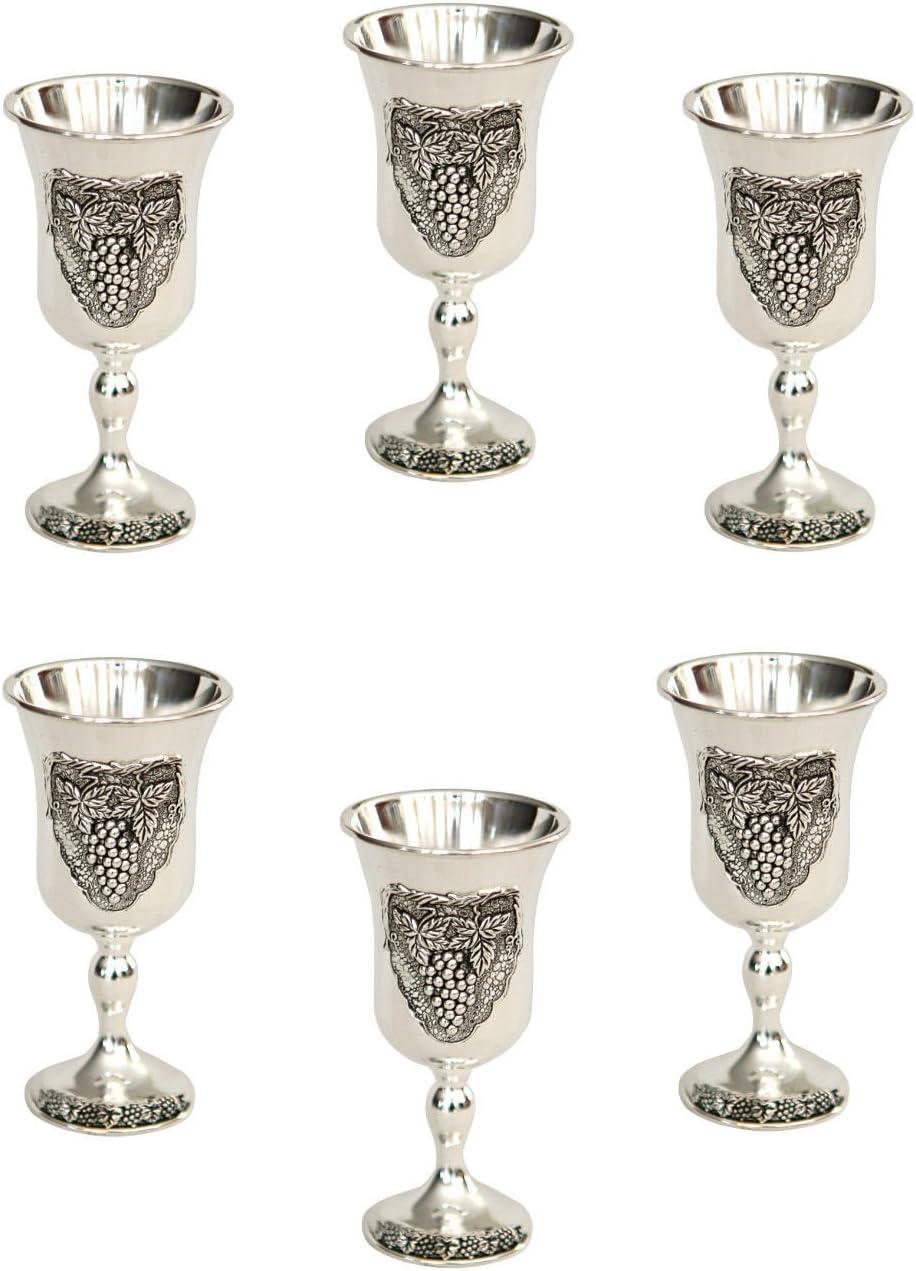 Jewish, Shabbat Kiddush Cup/Goblet 6 (SIX) x Silver Plated Grapes Design. Cups Size: 3.5"