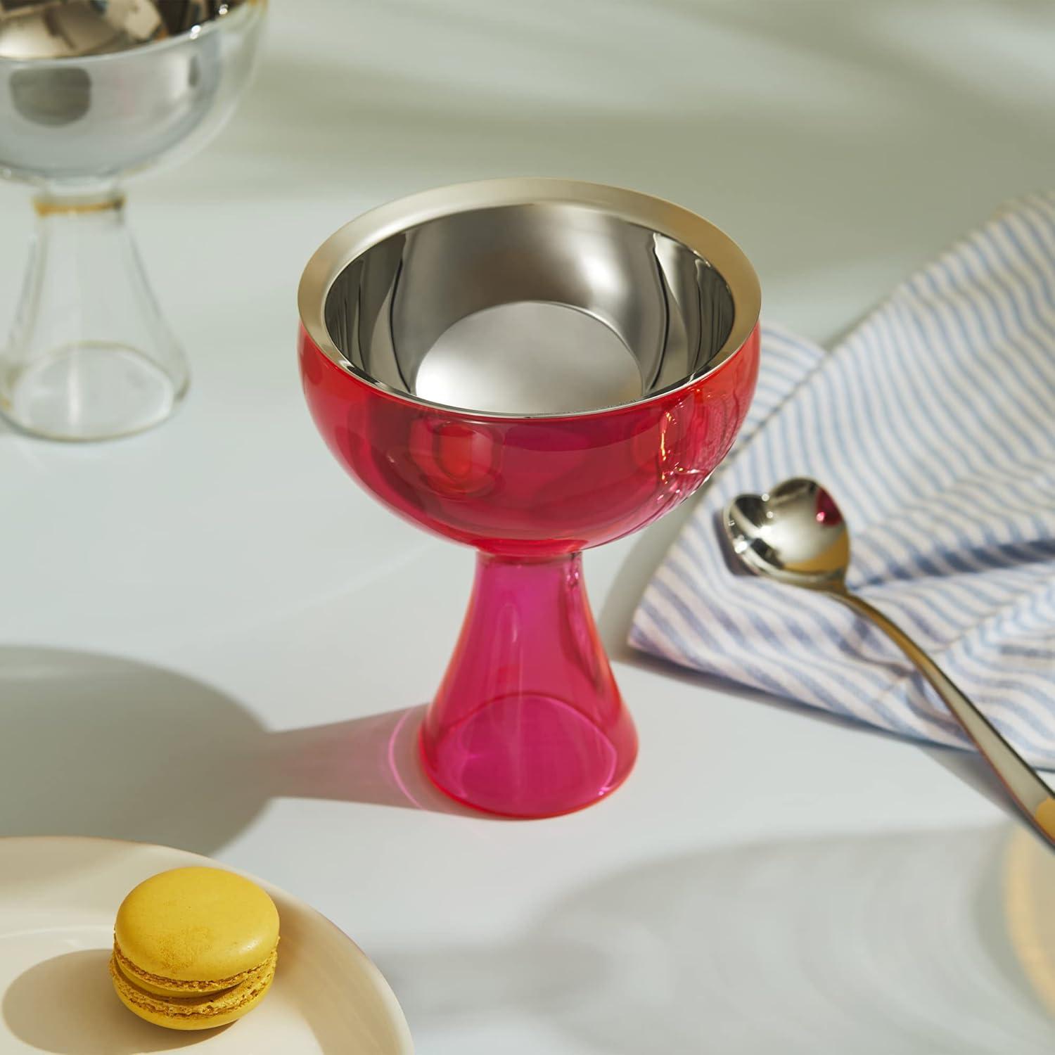 Fuchsia Thermoplastic Resin Dessert Bowl with Heart Spoon