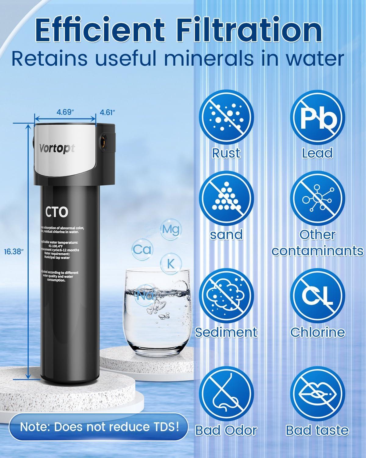 Under Sink Water Filter System ,NSF/ANSI 42 Certified Water Purifier, 28000 Galloons Large Flow Flux, Reduces PFAS, PFOA/PFOS, Chlorine, Bad Odors, Direct Connect to Kitchen Faucet, Q5-C2