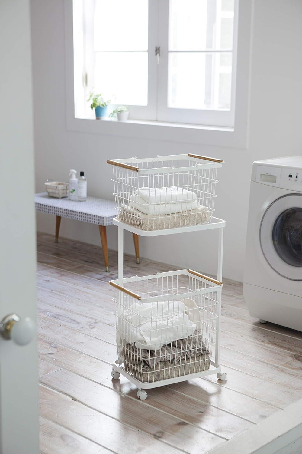 White Steel Laundry Cart with Wheels for Tosca Baskets