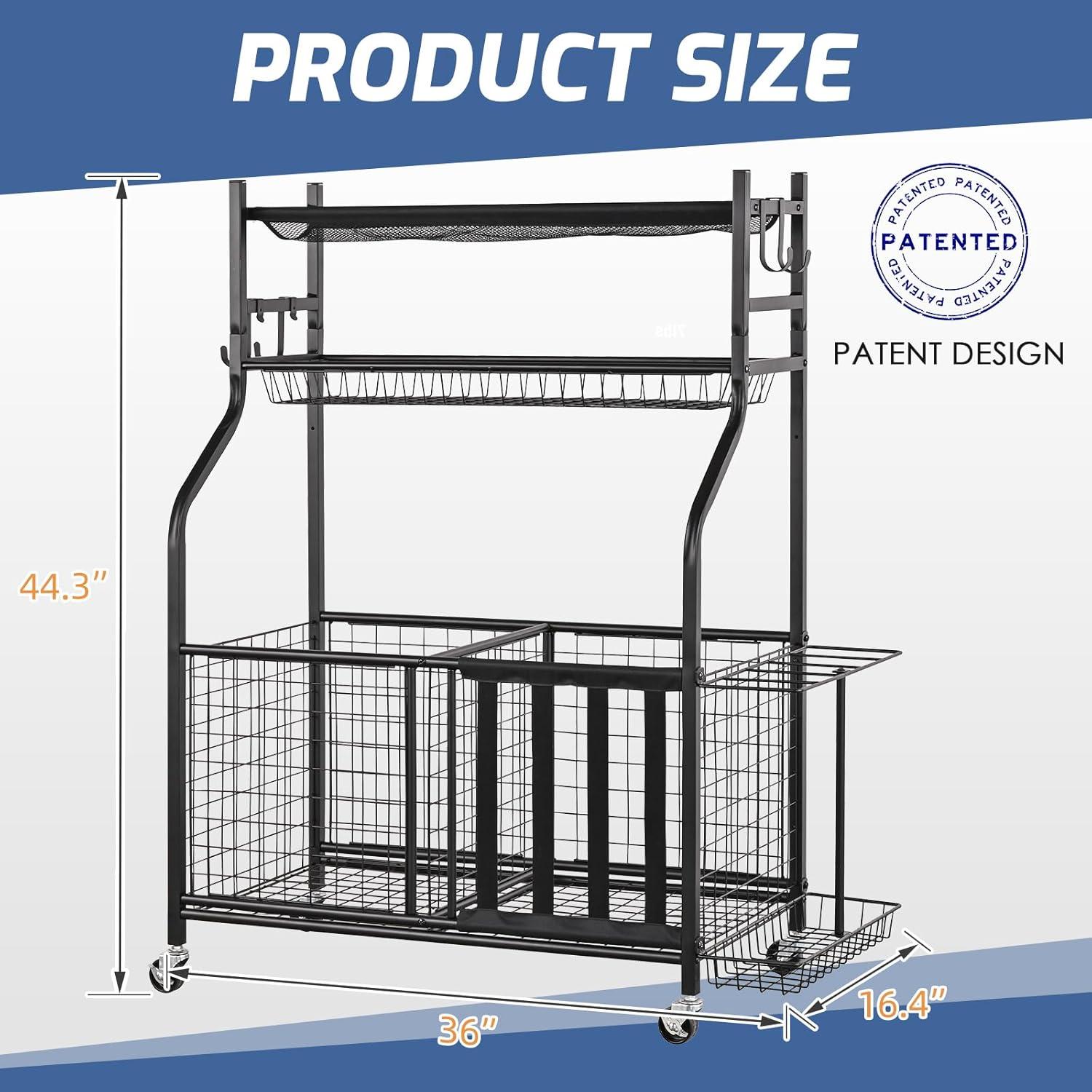 Mythinglogic Garage Storage System, Garage Organizer with Baskets and Hooks, Sports Equipment Organizer for Sports Gear/Toys,Garage Ball Storage