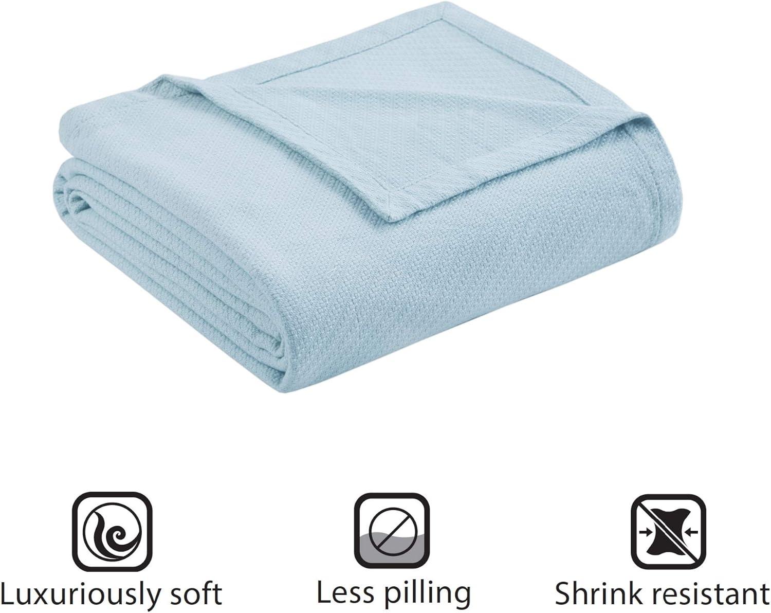 Madison Park Bed Blanket Liquid Cotton Full/Queen Light Blue: Machine Washable, No Fill, OEKO-TEX Certified