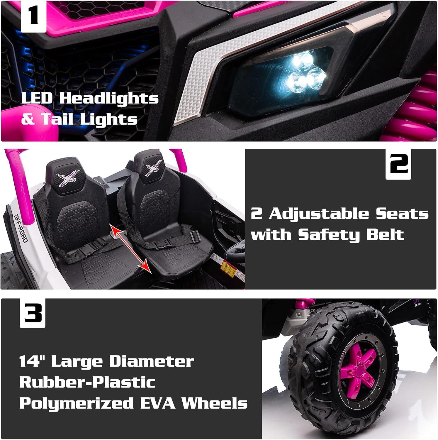 Track 7 24V Ride on UTV, 2-Seater Ride on Car with Remote Control, Music, 2 Speed, Key Start, 4x4 Ride on Off-Road Truck, Blue