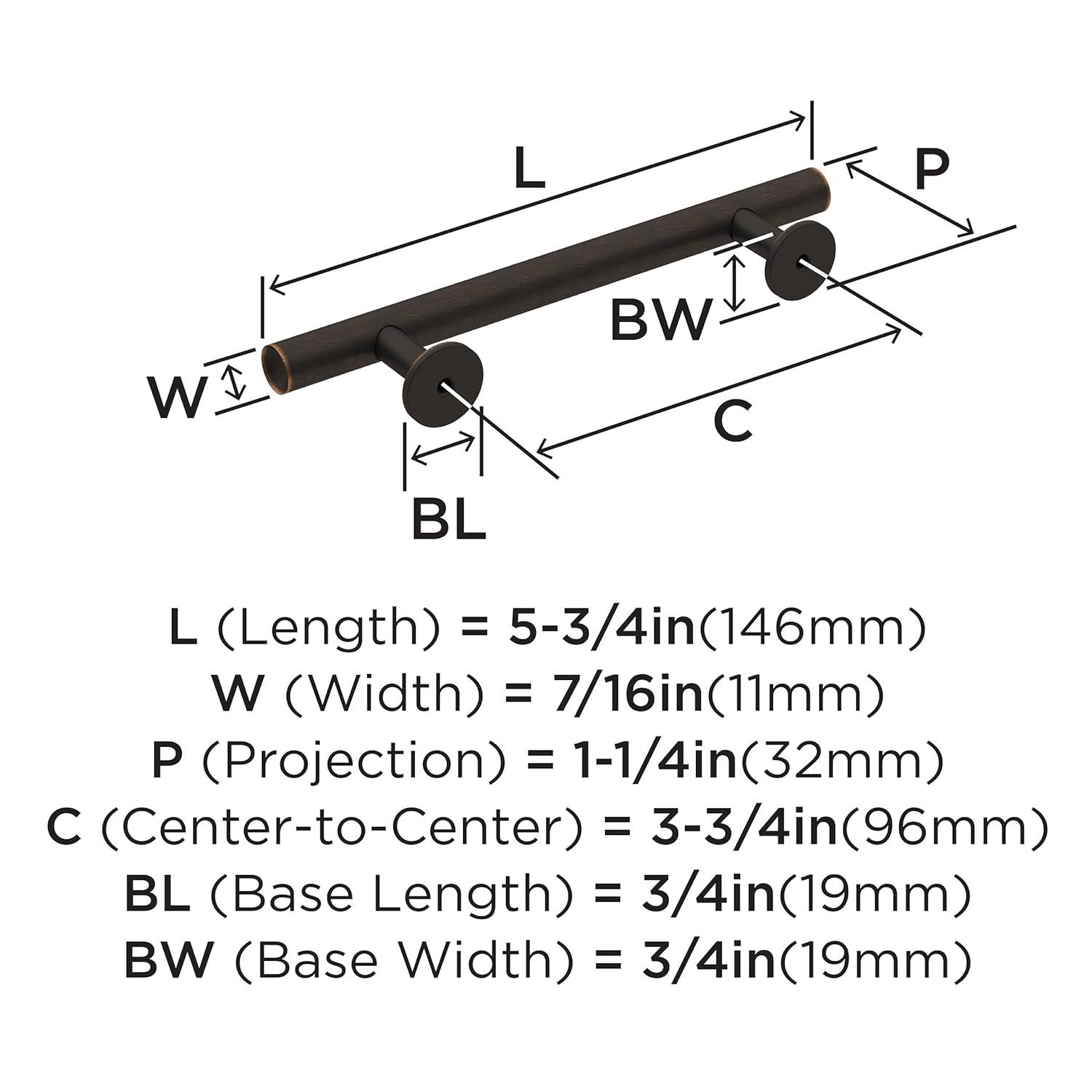 Amerock Radius 3-3/4 inch (96mm) Center-to-Center Oil-Rubbed Bronze Cabinet Pull
