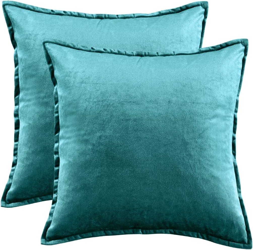 PAVILIA Set of 2 Throw Pillow Covers, Decorative Velvet Square Cushion Cases for Bed Sofa Couch Bedroom Living Room