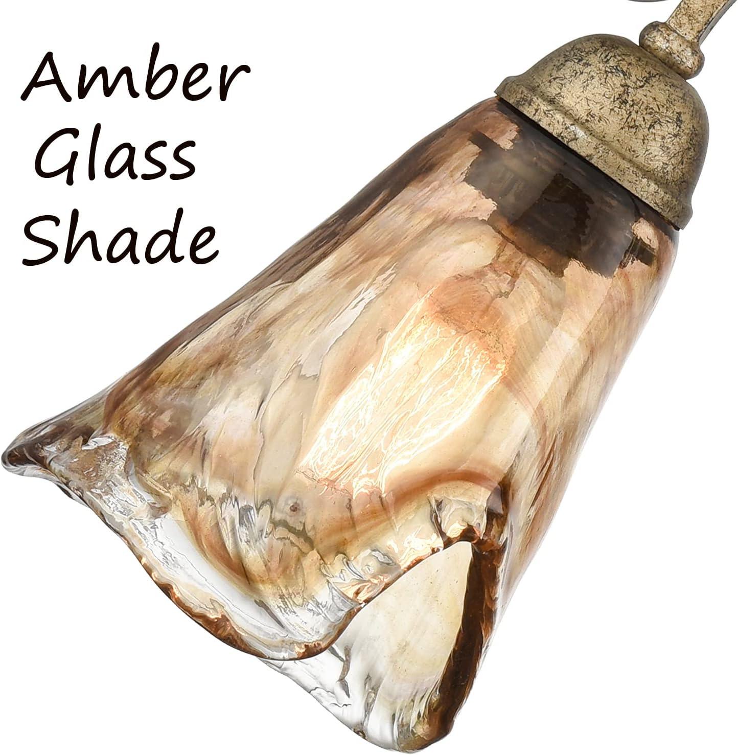 Amber Glass and Bronze 3-Light Vanity Fixture