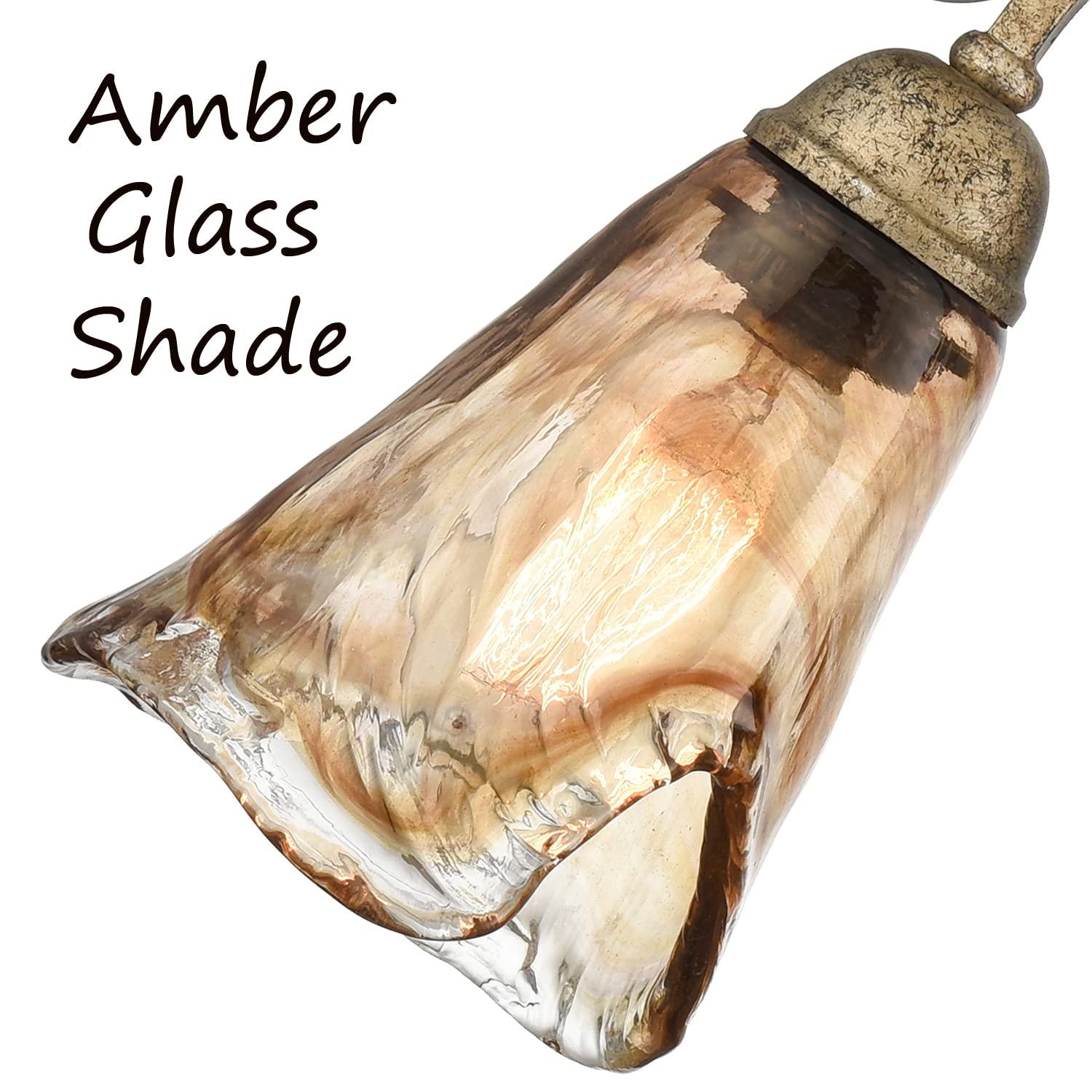 DANSEER Vintage Vanity Light Fixture Rustic Bathroom Wall Sconce 3-Light with Amber Glass Shade