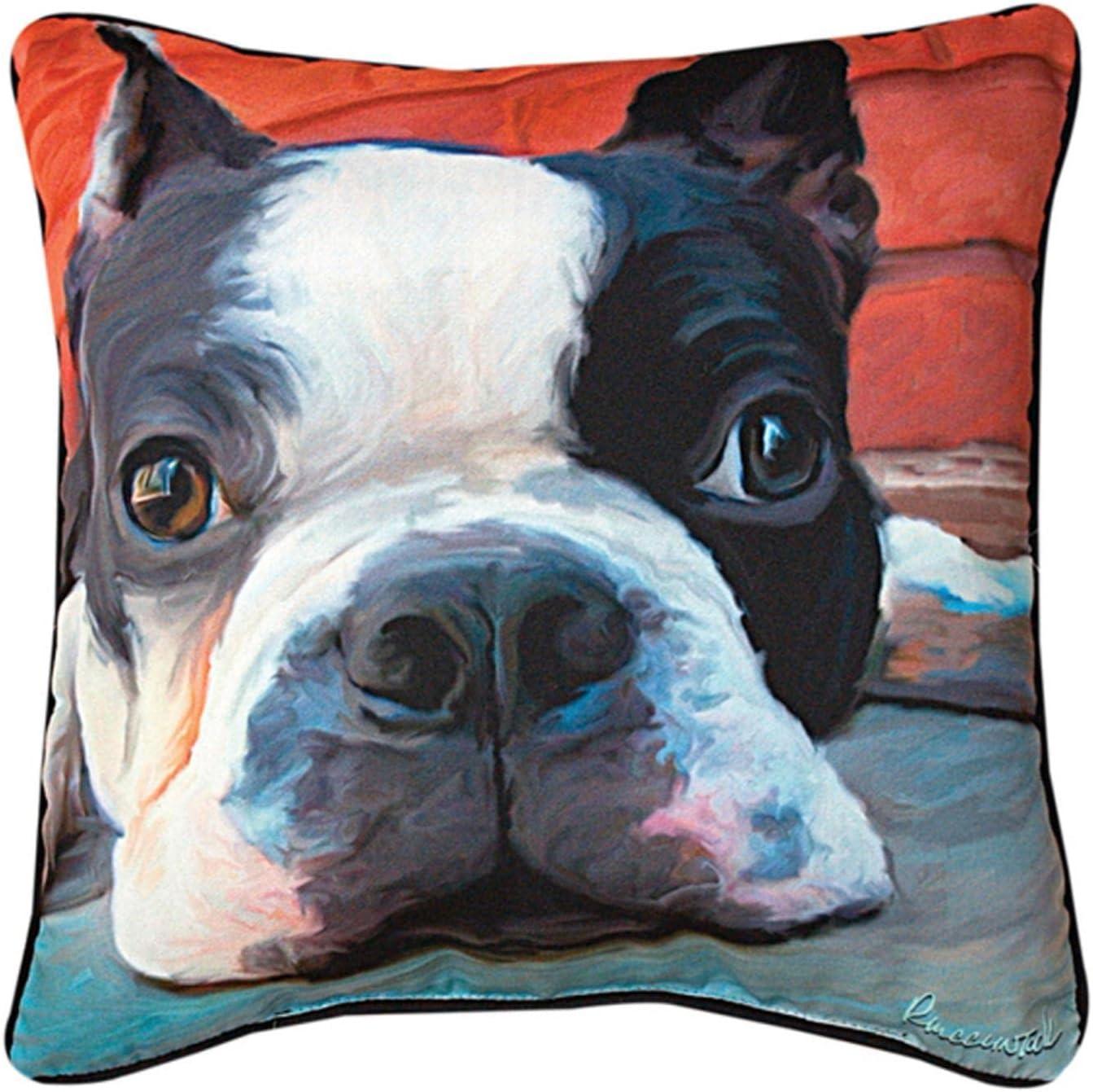 Manual Moxley Boston Terrier Paws and Whiskers Decorative Square Pillow, 18-Inch