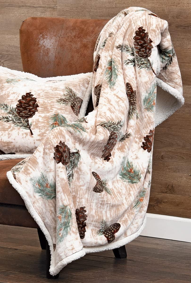 Rustic Pinecone Sherpa Fleece Reversible Throw Blanket 54" x 68"