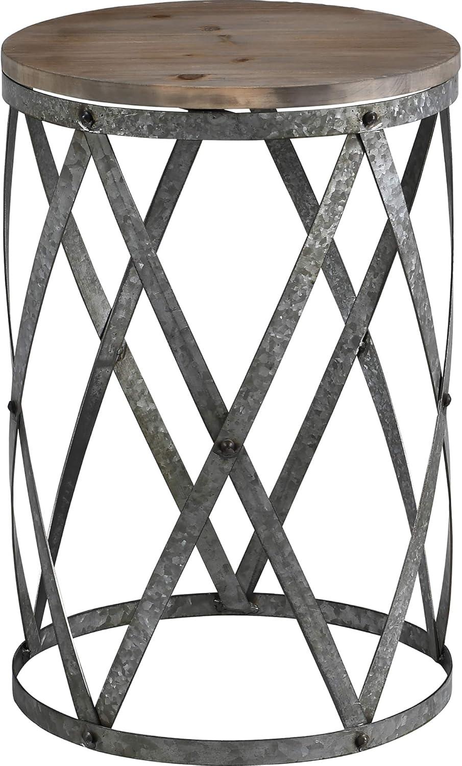 FirsTime & Co. Brown And Silver Westbrook End Table, Farmhouse, Weathered, Round, Wood, 13.5 x 13.5 x 20 in