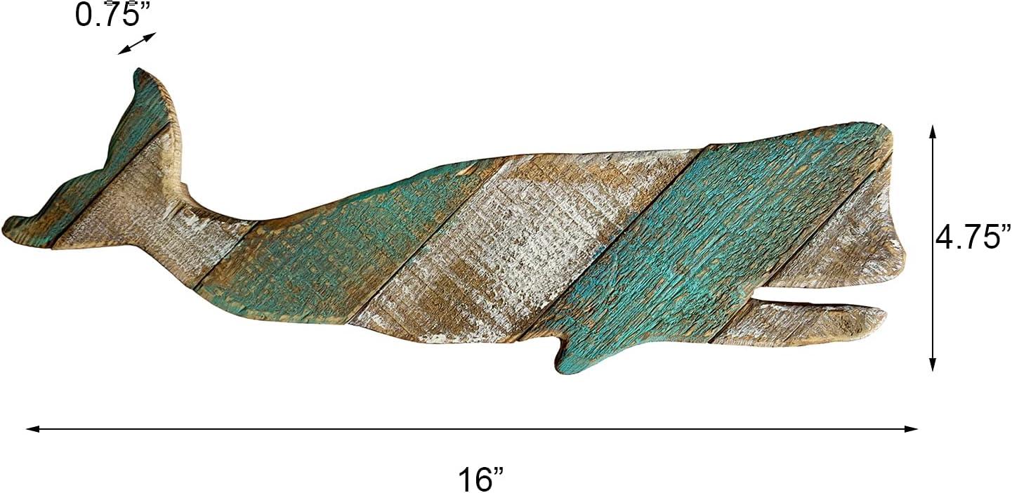Rustic Wooden Nautical Hanging Handcarved Whale Wall Decor, Distressed Whale Wall Sculpture Indoor Outdoor Beach Themed Decoration 16''H