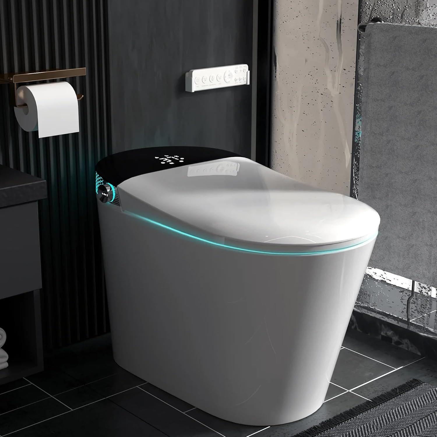 Smart White Tankless Bidet Toilet with LED Nightlight