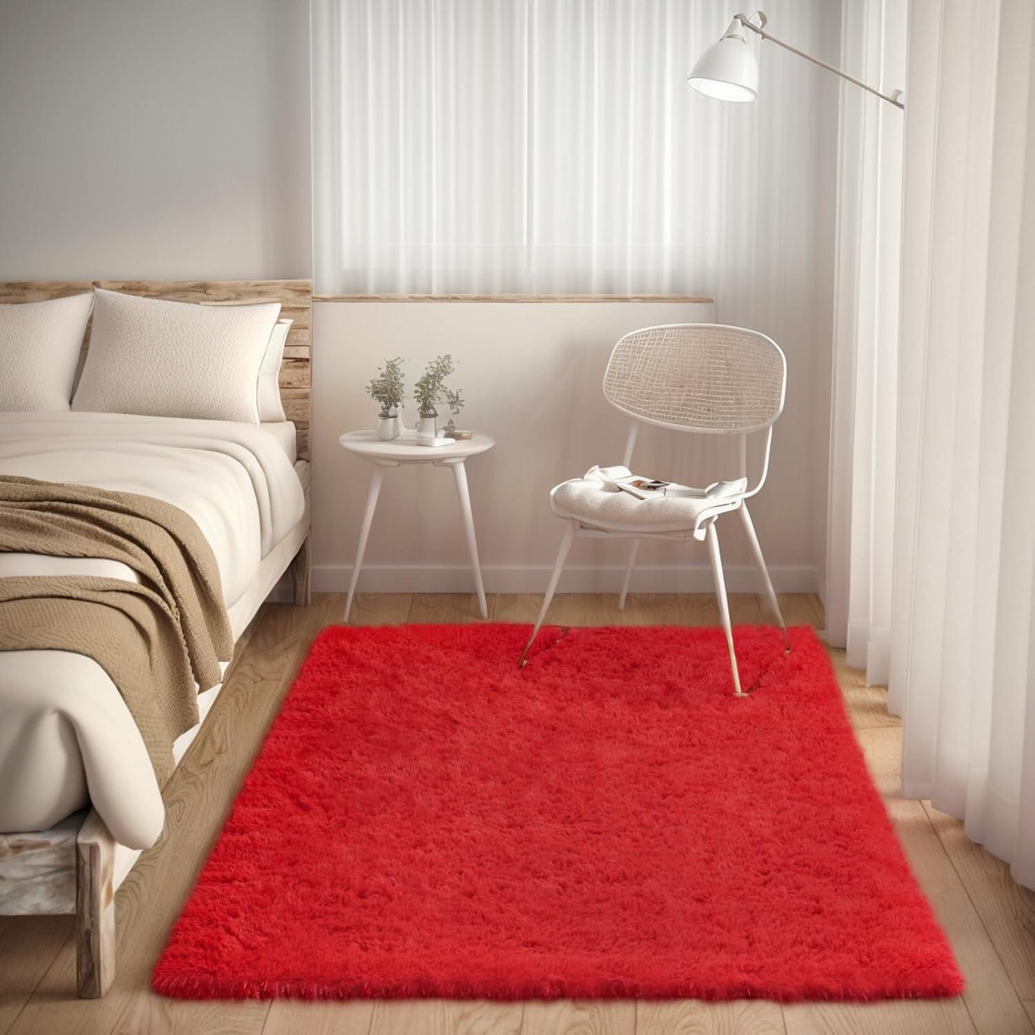 Softlife Super Soft Rug For Living Room Fluffy Rugs For Dorm Room Cute Plush carpet For Bedroom,8' x 10',Red