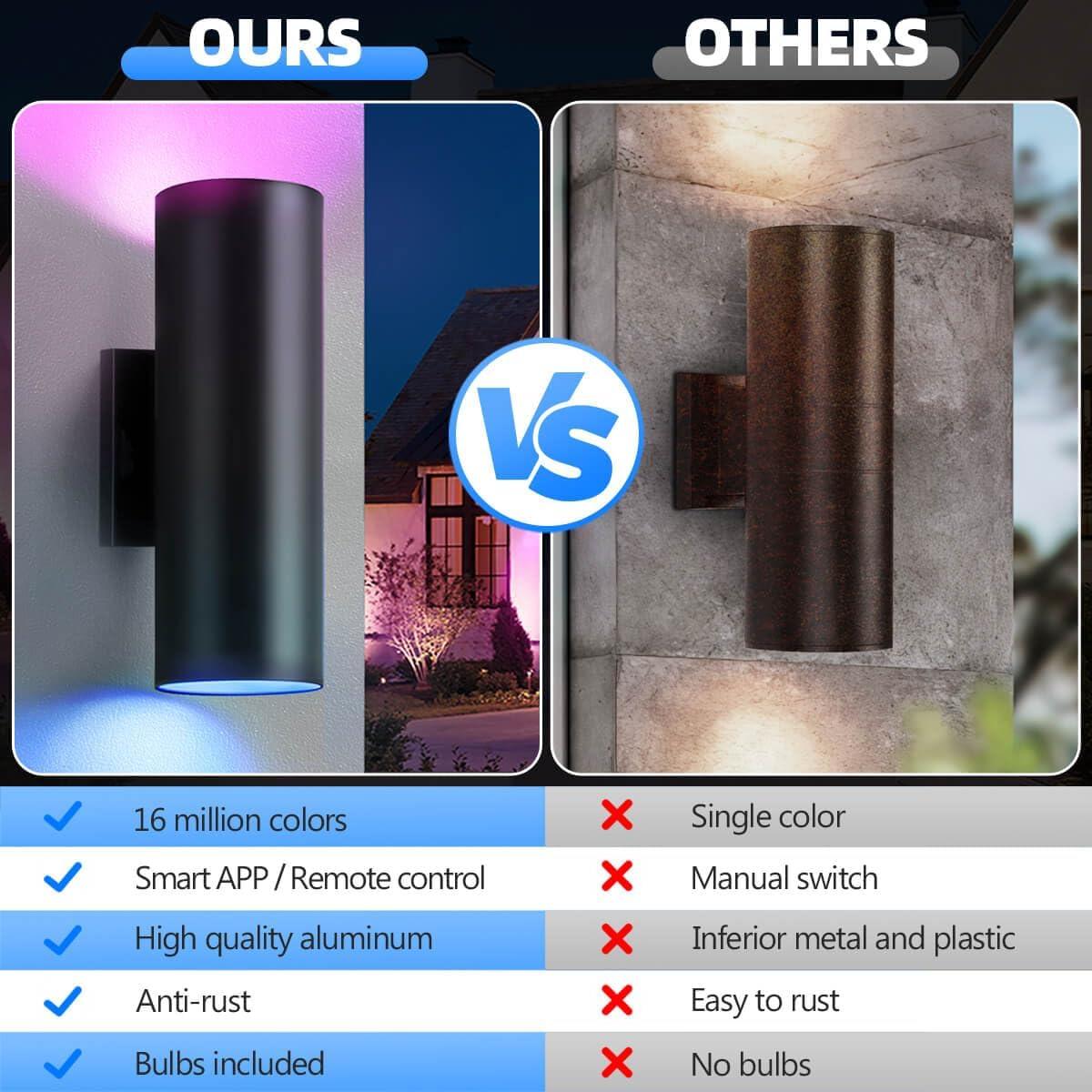 Modern RGB Outdoor Light, 2700K-6500K Ambience Outdoor Wall Sconce Color Changing, Wifi App Control Up Down Lights, Smart Exterior Wall Light For House Porch, Works With Alexa Google Assistant