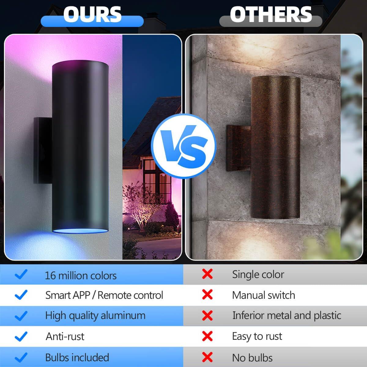 Modern RGB Outdoor Light, 2700K-6500K Ambience Outdoor Wall Sconce Color Changing, Wifi App Control Up Down Lights, Smart Exterior Wall Light For House Porch, Works With Alexa Google Assistant