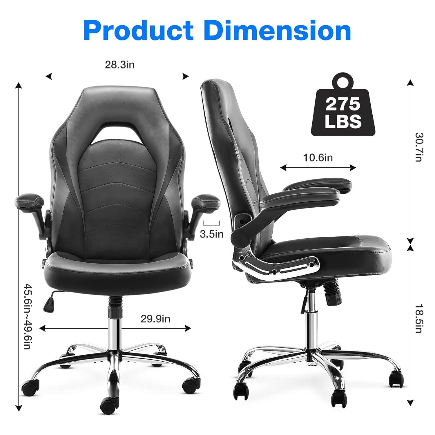 JHK Gaming Chair - Office Chair Desk Chairs with Wheels Computer Chair with Flip-up Armrest and Height Adjustable Swivel Chair Splicing PU Leather Chair Home Office Chair with Lumbar Support
