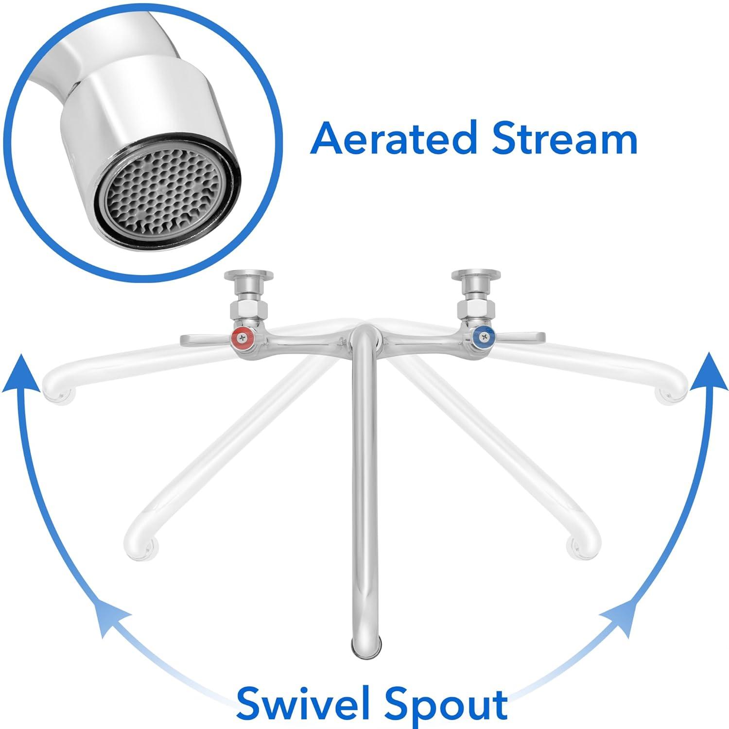 Commercial Wall Mount Sink Faucet, 8" Center w/ 10" Swivel Spout, NSF