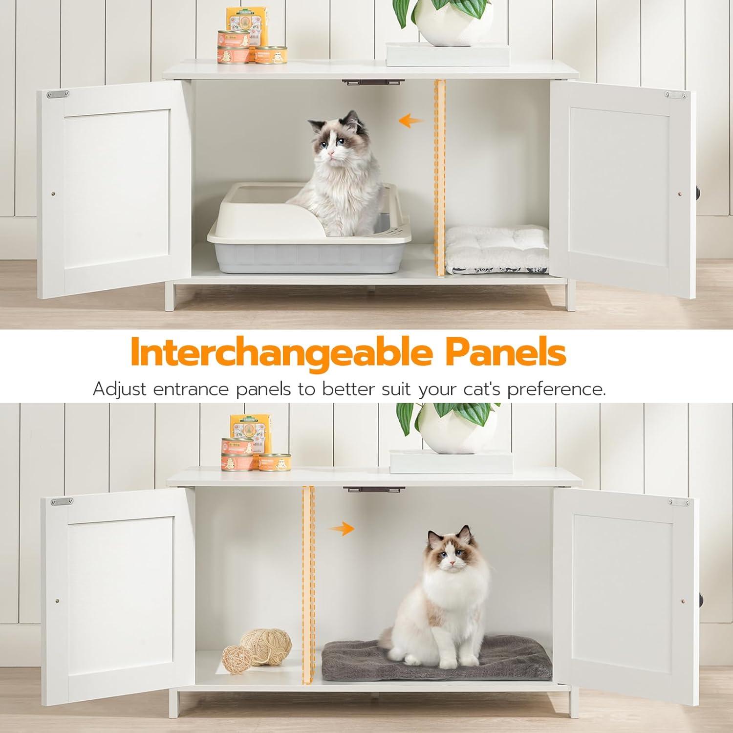 HOOBRO Litter Box Enclosure, Cat Litter Box Furniture with Removable Divider, Large Hidden Litter Box Furniture, Wooden Cat House, End Side Table, 31" L x 17.5" W x 19.7" H, White WT03MW01G2