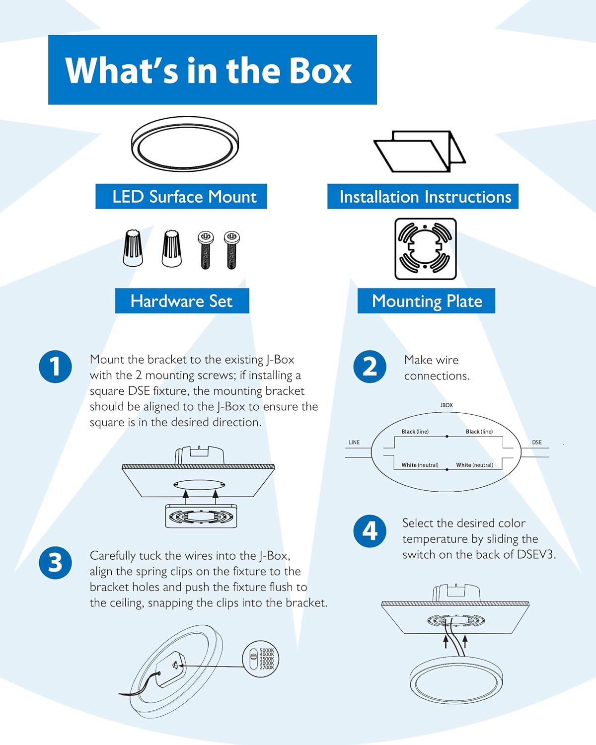 6-Inch White Square Selectable LED Surface Mount Downlight