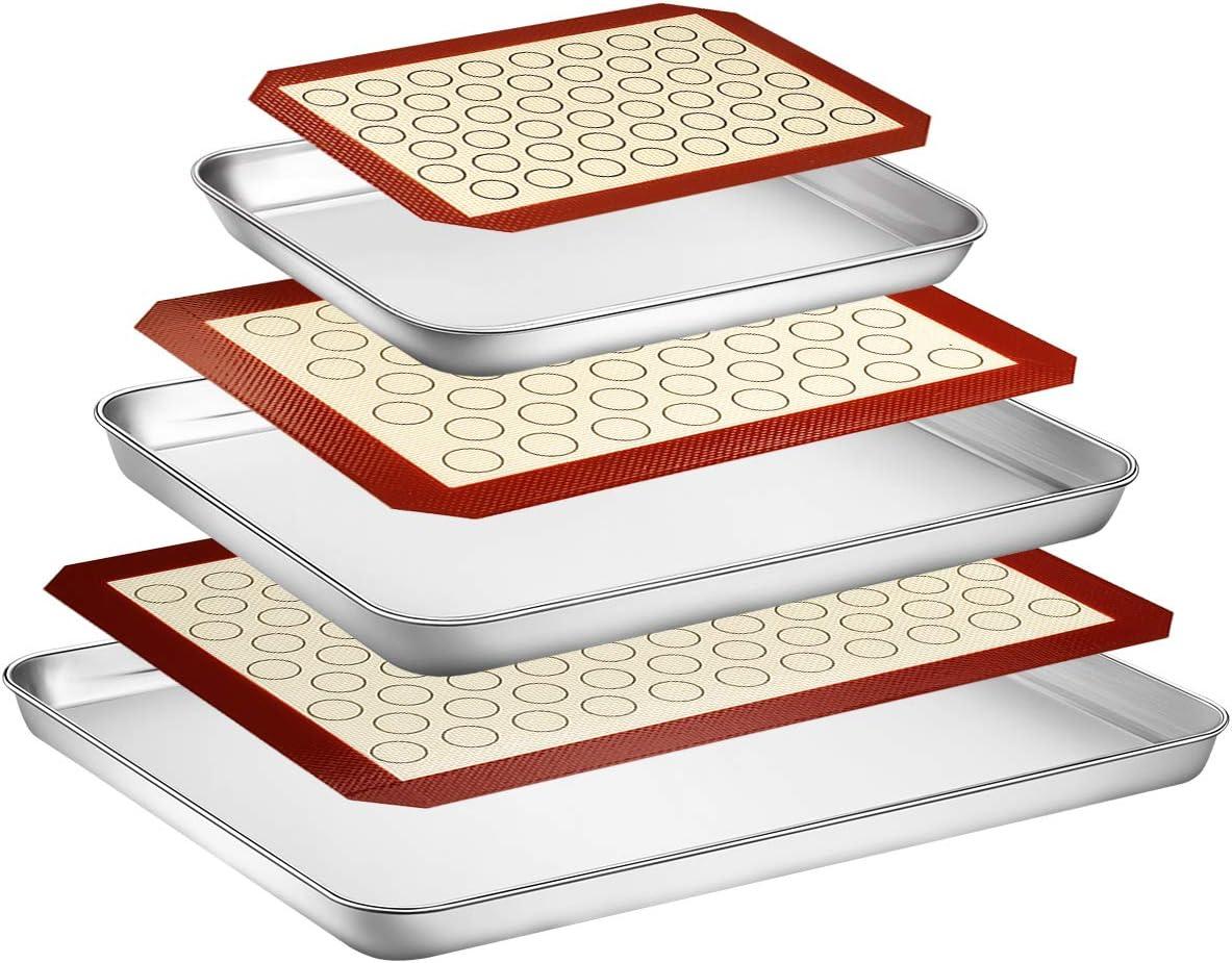 Stainless Steel Baking Sheet Set with Silicone Mats, 6-Piece