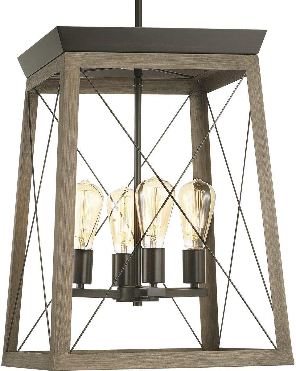 Progress Lighting Briarwood 4-Light Foyer Pendant, Antique Bronze Finish, Vintage-Style Bulbs, Steel Material