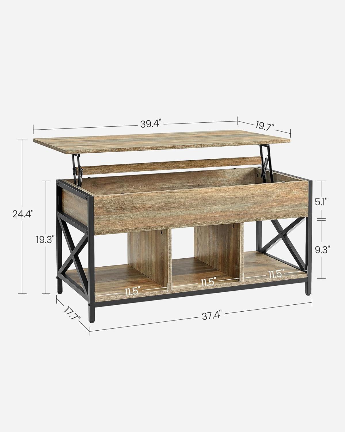 Oak and Black Metal Lift-Top Coffee Table with Storage