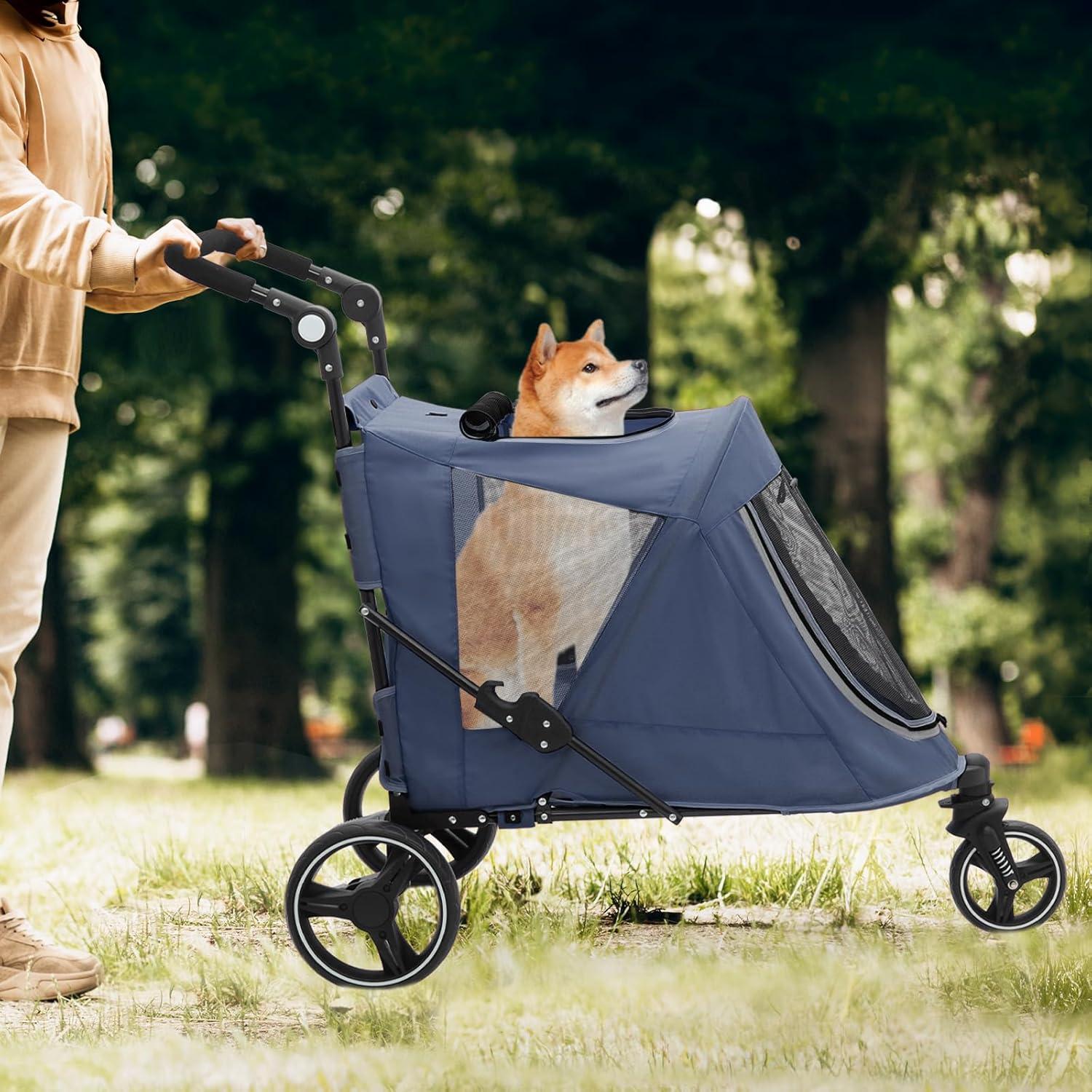 Magshion Lightweight Dog Stroller, Pet Stroller for Small Medium Dogs & Cats, 3 Wheel (Navy Blue)