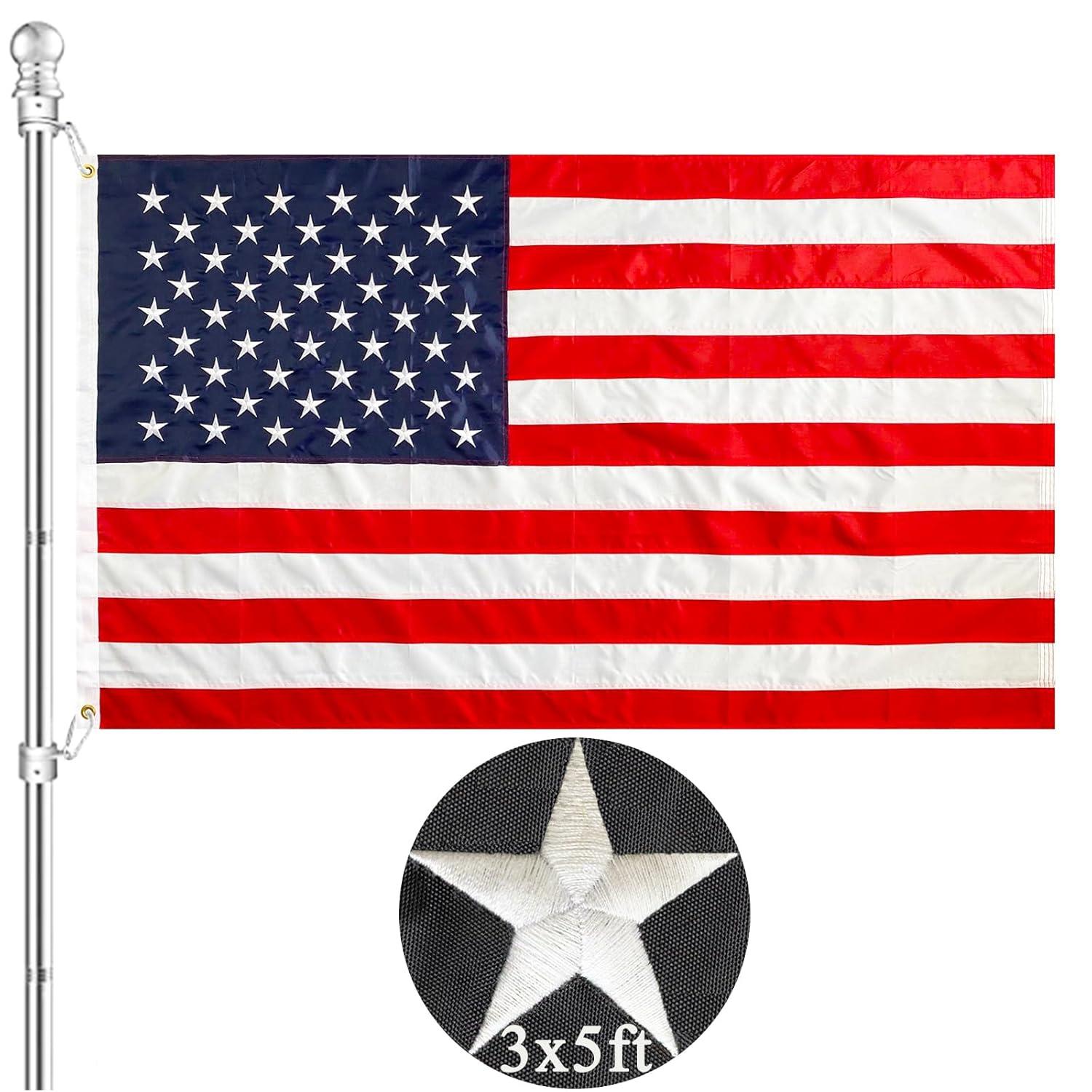 American flag USA flag 3x5FT-Embroidered Stars Flag Double Stitched Sewn Stripes Outdoors Indoors Heavy Duty flag Brass Grommets Banner