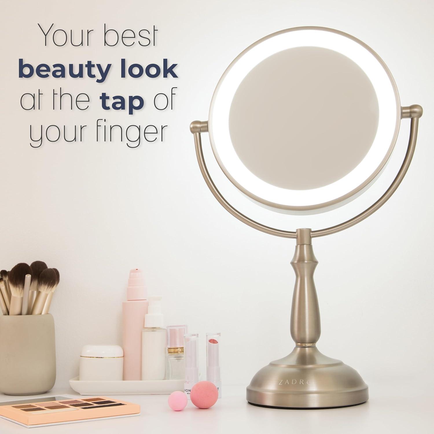 Chrome Round 10X/1X Magnifying LED Lighted Makeup Mirror