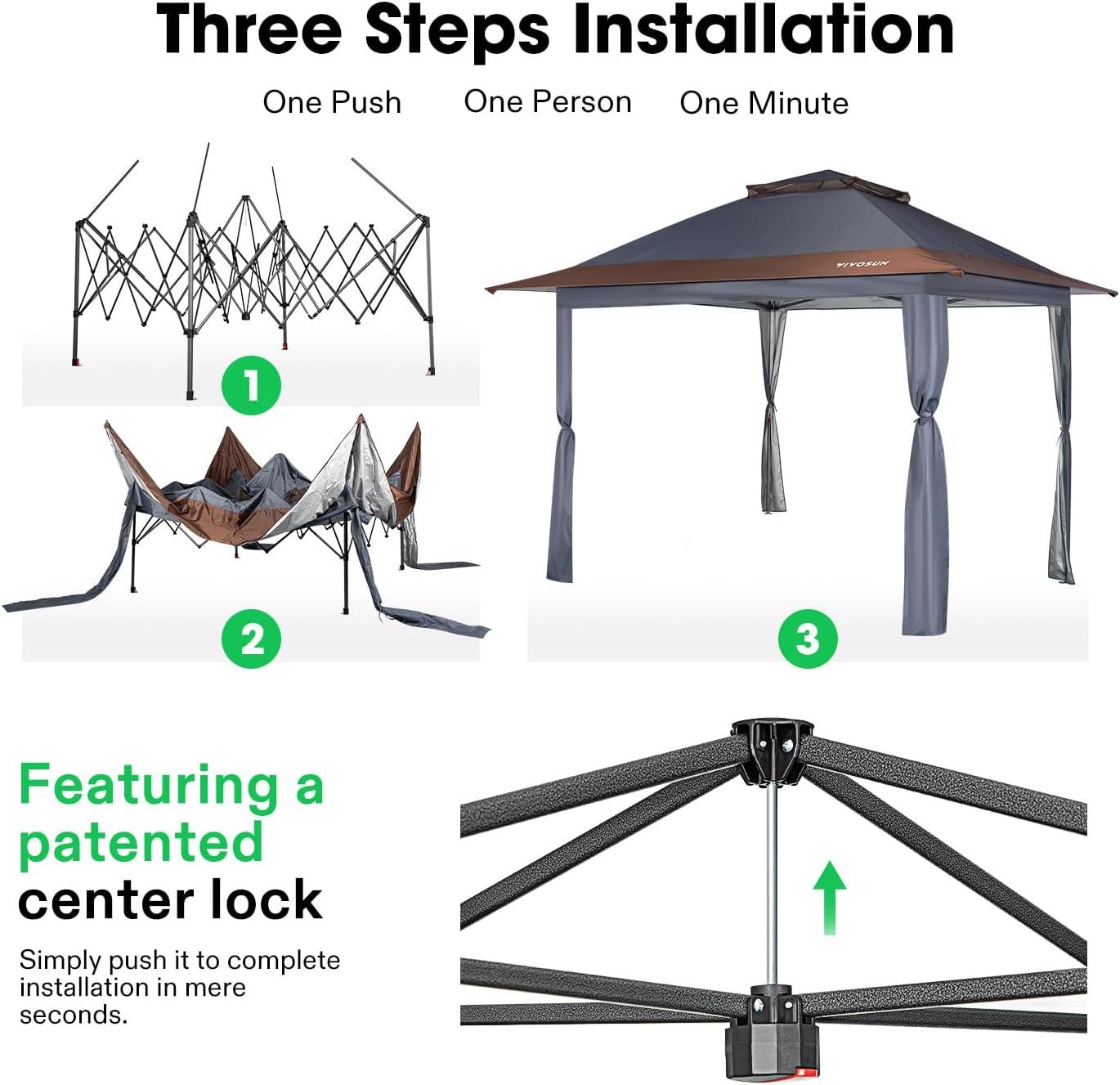 Gray 13' x 13' Pop-Up Canopy Tent with Mosquito Netting