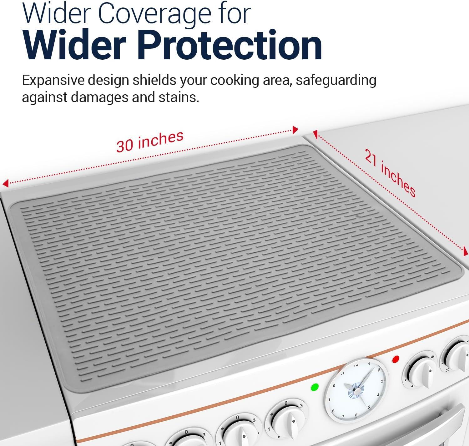 Stove Top Covers for Electric Stove by Linda's Essentials (30 x 21 Inch) - Silicone Mat for Glass Cooktop, Heat-Resistant Cover Protector, Electric Cooktop Mat with Anti-Slip Backing (Grey)